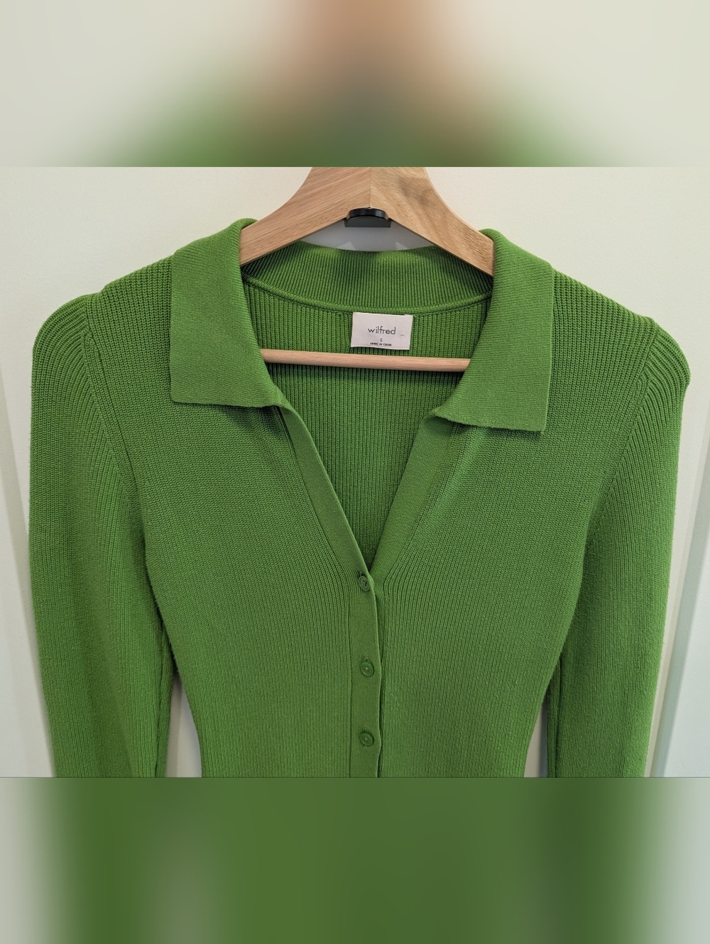 Wilfred Cove Dress Ribbed Button Front Knit Green Aritzia Bodycon - Picture 4 of 8